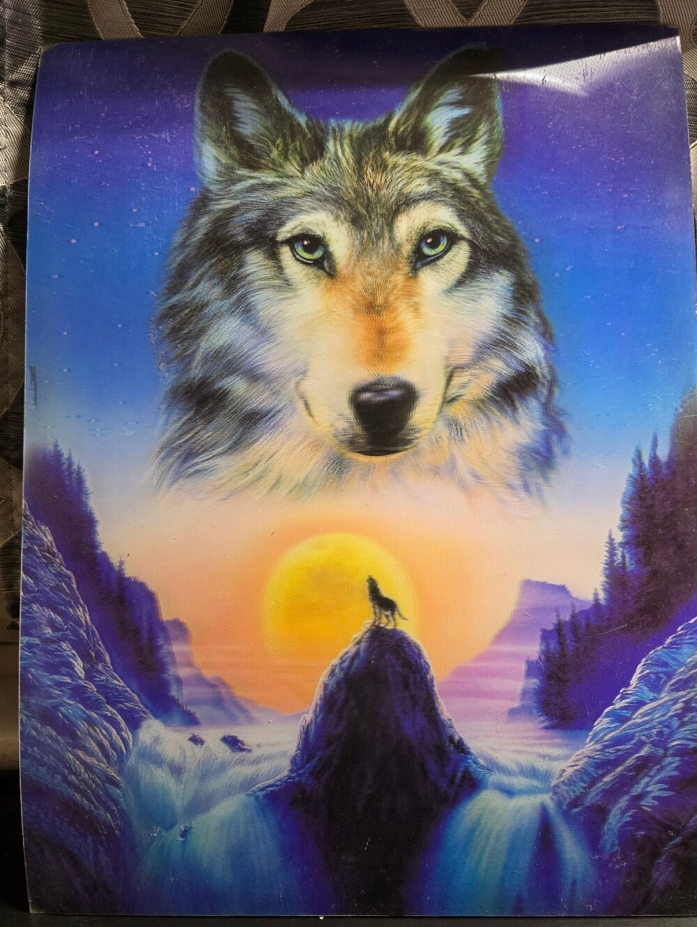 Wolf Sunset Wall Art Print - Purple and Blue (3D)